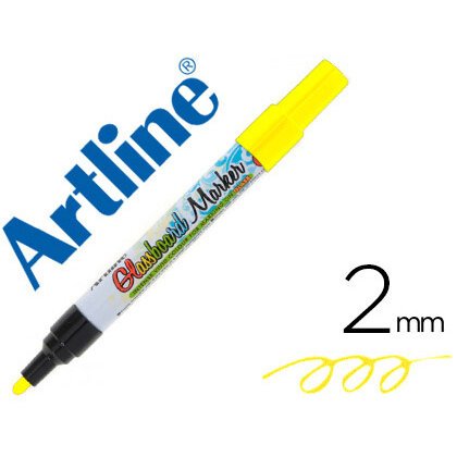 Rotulador artline glass marker especial cristal borrable en seco o humedo color amarillo fluor