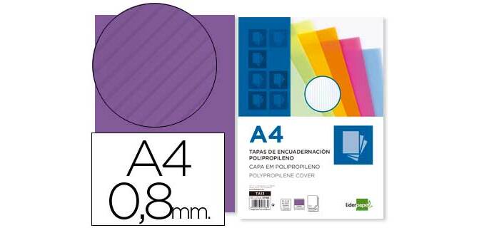 Cubiertas para encuadernar Liderpapel polipropileno ondulado A4 0,8 mm violeta - Paquete de 50 unidades