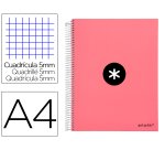 Cuaderno espiral a4 micro antartik tapa forrada 120h 90 gr cuadro 5mm 5 bandas 4 taladros color coral