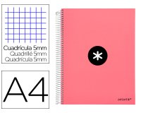 Cuaderno espiral a4 micro antartik tapa forrada 120h 90 gr cuadro 5mm 5 bandas 4 taladros color coral