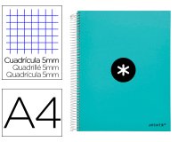 Cuaderno espiral a4 micro antartik tapa forrada 120h 90 gr cuadro 5mm 5 bandas 4 taladros color menta