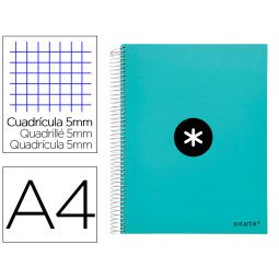 Cuaderno espiral a4 micro antartik tapa forrada 120h 90 gr cuadro 5mm 5 bandas 4 taladros color menta