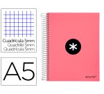 Cuaderno espiral a5 micro antartik tapa forrada120h 90 gr cuadro 5 mm 5 band 6 taladros color coral