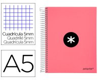 Cuaderno espiral a5 micro antartik tapa forrada120h 90 gr cuadro 5 mm 5 band 6 taladros color coral