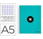 Cuaderno espiral a5 micro antartik tapa forrada120h 90 gr cuadro 5 mm 5 banda6 taladros color menta