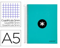Cuaderno espiral a5 micro antartik tapa forrada120h 90 gr cuadro 5 mm 5 banda6 taladros color menta