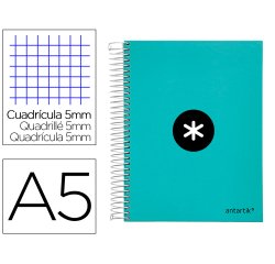 Cuaderno espiral a5 micro antartik tapa forrada120h 90 gr cuadro 5 mm 5 banda6 taladros color menta