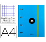 Carpeta con recambio antartik a4 cuadro 5mm forrada 4 anillas 40mm redondas con solapa color azul
