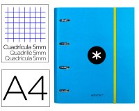 Carpeta con recambio antartik a4 cuadro 5mm forrada 4 anillas 40mm redondas con solapa color azul