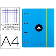 Carpeta con recambio antartik a4 cuadro 5mm forrada 4 anillas 40mm redondas color azul