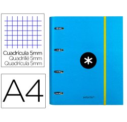 Carpeta con recambio antartik a4 cuadro 5mm forrada 4 anillas 40mm redondas con solapa color azul