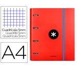 Carpeta con recambio antartik a4 cuadro 5mm forrada 4 anillas 40mm redondas con solapa color rojo