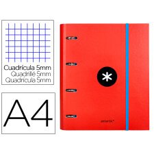 Carpeta con recambio antartik a4 cuadro 5mm forrada 4 anillas 40mm redondas color rojo