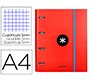 Carpeta con recambio antartik a4 cuadro 5mm forrada 4 anillas 40mm redondas con solapa color rojo