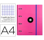 Carpeta con recambio antartik a4 cuadro 5mm forrada 4 anillas 40mm redondas con solapa color rosa