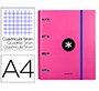 Carpeta con recambio antartik a4 cuadro 5mm forrada 4 anillas 40mm redondas con solapa color rosa