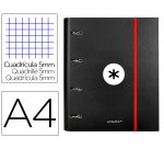 Carpeta con recambio antartik a4 cuadro 5mm forrada 4 anillas 40mm redondas con solapa color negro