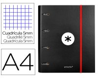 Carpeta con recambio antartik a4 cuadro 5mm forrada 4 anillas 40mm redondas con solapa color negro