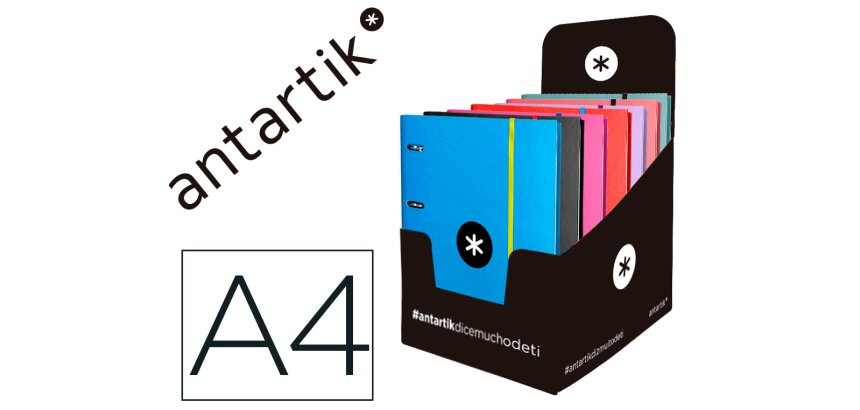 Carpeta con recambio antartik a4 cuadro 5mm forrada 4 anillas 40mm redondas con solapa colores surtidos