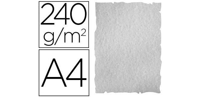 Papel color liderpapel pergamino con bordes a4 240gr gris pack de 10 hojas