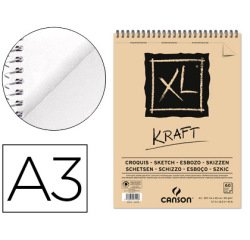 Bloc dibujo esbozo canson xl kraft din a3 kraft rayado beige espiral 29,7x42 cm 60 hojas 90 gr/m2
