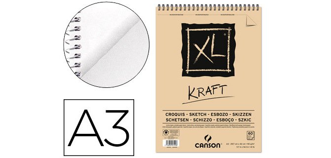 Bloc dibujo esbozo canson xl kraft din a3 kraft rayado beige espiral 29,7x42 cm 60 hojas 90 g