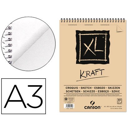 Bloc dibujo esbozo canson xl kraft din a3 kraft rayado beige espiral 29,7x42 cm 60 hojas 90 g