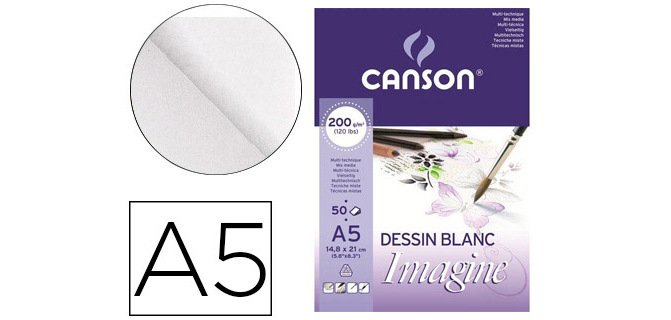 Bloc dibujo multitecnicas canson imagine din a5 encolado liso 14,8x21 cm 50 hojas 200 gr/m2