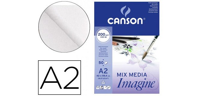 Bloc dibujo multitecnicas canson imagine din a2 encolado liso 42x59,4 cm 50 hojas 200 gr/m2