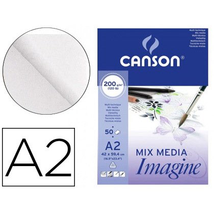 Bloc dibujo multitecnicas canson imagine din a2 encolado liso 42x59,4 cm 50 hojas 200 gr/m2