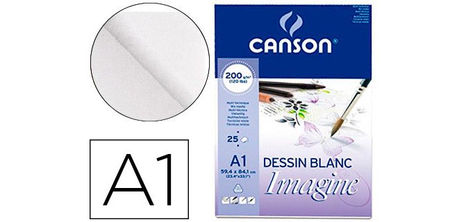Bloc dibujo multitecnicas canson imagine din a1 encolado liso 59,4x84,1 cm 25 hojas 200 gr/m2
