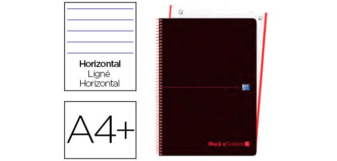 Cuaderno espiral oxford ebook 1 tapa plastico din a4+ 80 h horizontal black'n colors rojo