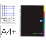 Cuaderno espiral oxford ebook 5 tapa extradura din a4+ 100 h con separadores cuadricula 5 mm black'n colors verde