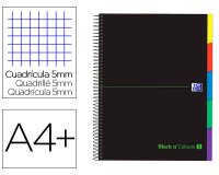 Cuaderno espiral oxford ebook 5 tapa extradura din a4+ 100 h con separadores cuadricula 5 mm black'n colors verde