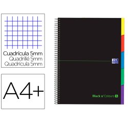 Cuaderno espiral oxford ebook 5 tapa extradura din a4+ 100 h con separadores cuadricula 5 mm black'n colors verde