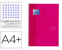 Cuaderno espiral oxford ebook 1 tapa extradura din a4+ 80 h cuadricula 5 mm rosa frambuesa touch