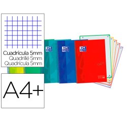 Cuaderno espiral oxford ebook 5 tapa extradura din a4+ 120 h microperforadas cuadro 5 mm colores vivos surtidos
