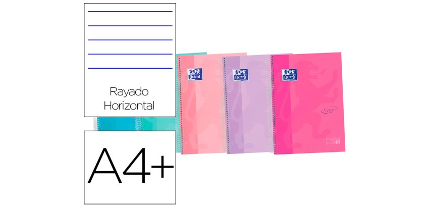 Cuaderno espiral oxford ebook 5 tapa extradura din a4+ 120 h horizontal colores surtidos touch