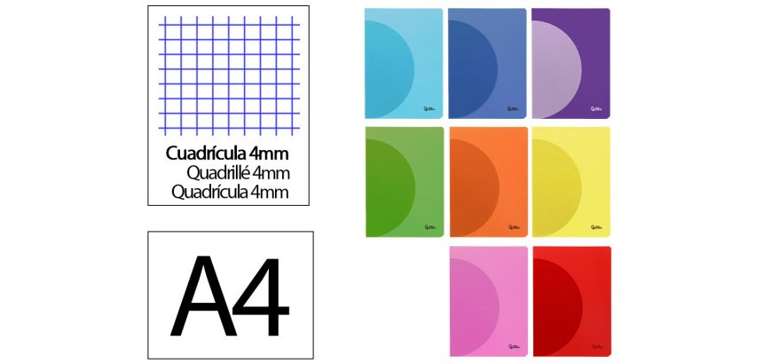 Libreta liderpapel 360 tapa de plastico a4 48 hojas 90gr cuadro 4mm con margen colores surtidos