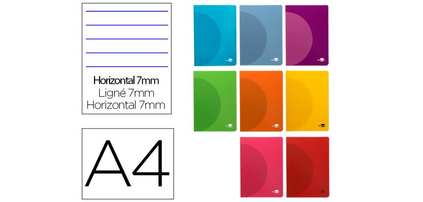 Libreta liderpapel 360 tapa de plastico a4 48 hojas 90gr horizontal con doble margen colores surtidos