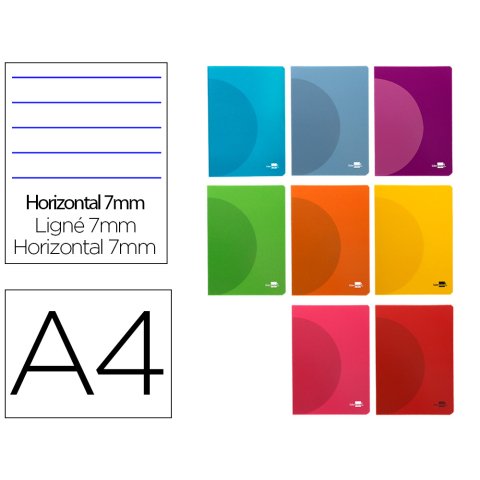 Libreta liderpapel 360 tapa de plastico a4 48 hojas 90gr horizontal con doble margen colores surtidos