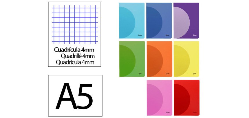 Libreta liderpapel 360 tapa de plastico a5 48 hojas 90gr cuadro 4mm con margen colores surtidos