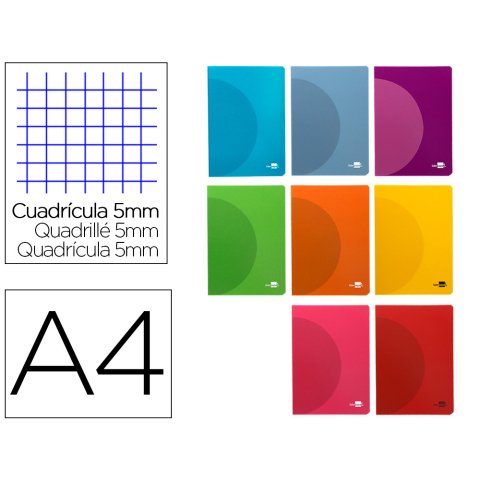 Libreta liderpapel 360 tapa de plastico a4 48 hojas 90gr 5mm con doble margen colores surtidos