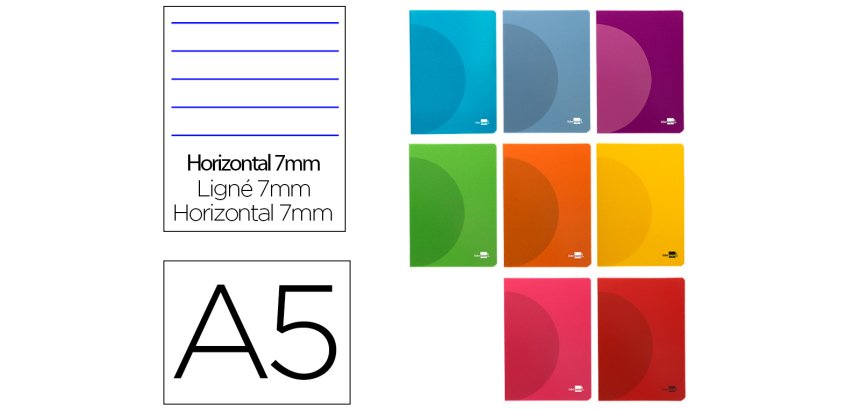 Libreta liderpapel 360 tapa de plastico a5 48 hojas 90gr horizontal con doble margen colores surtidos