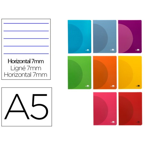 Libreta liderpapel 360 tapa de plastico a5 48 hojas 90gr horizontal con doble margen colores surtidos