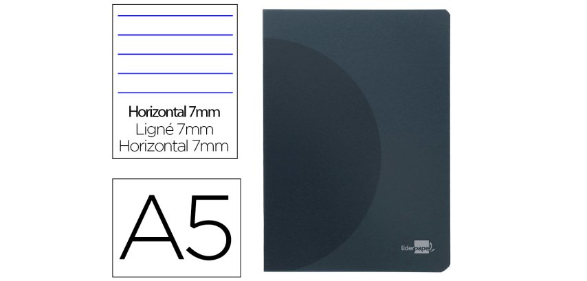 Libreta liderpapel 360 tapa de plastico a5 48 hojas 90gr horizontal con doble margen tapa negra