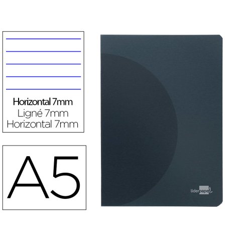 Libreta liderpapel 360 tapa de plastico a5 48 hojas 90gr horizontal con doble margen tapa negra