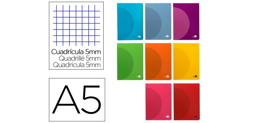 Libreta liderpapel 360 tapa de plastico a5 48 hojas 90gr 5mm con doble margen colores surtidos