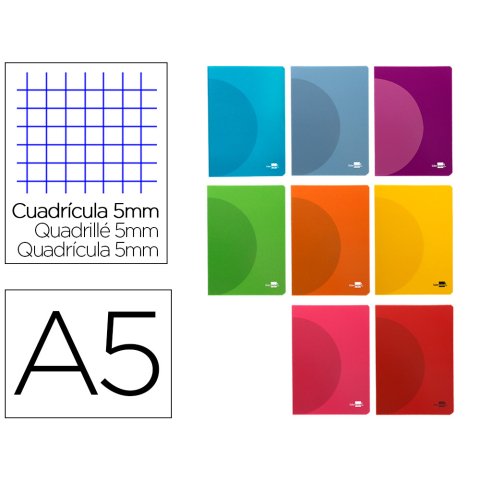 Libreta liderpapel 360 tapa de plastico a5 48 hojas 90gr 5mm con doble margen colores surtidos