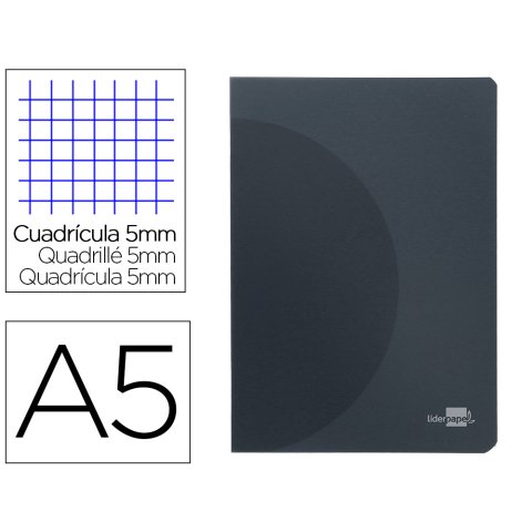 Libreta liderpapel 360 tapa de plastico a5 48 hojas 90gr 5mm con doble margen tapa negra